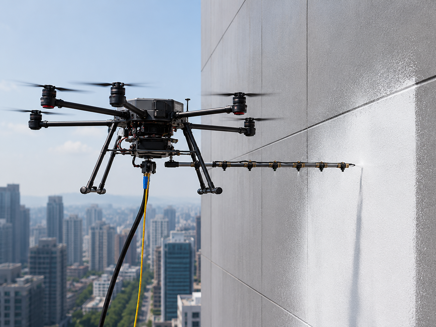 UUPL tethered aircraft painting a high-rise facade